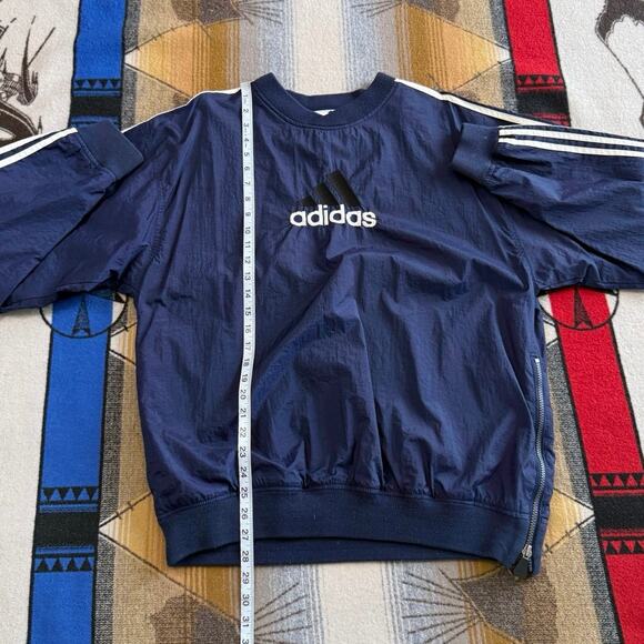 Vintage 90s Adidas Pullover Windbreaker Size Medium Embroidered 3 Stripes Navy - Picture 7 of 8